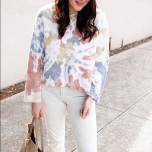 Madewell - Tie-Dye Westford Pullover Sweater AI200 | Small | White, Yellow, Pink